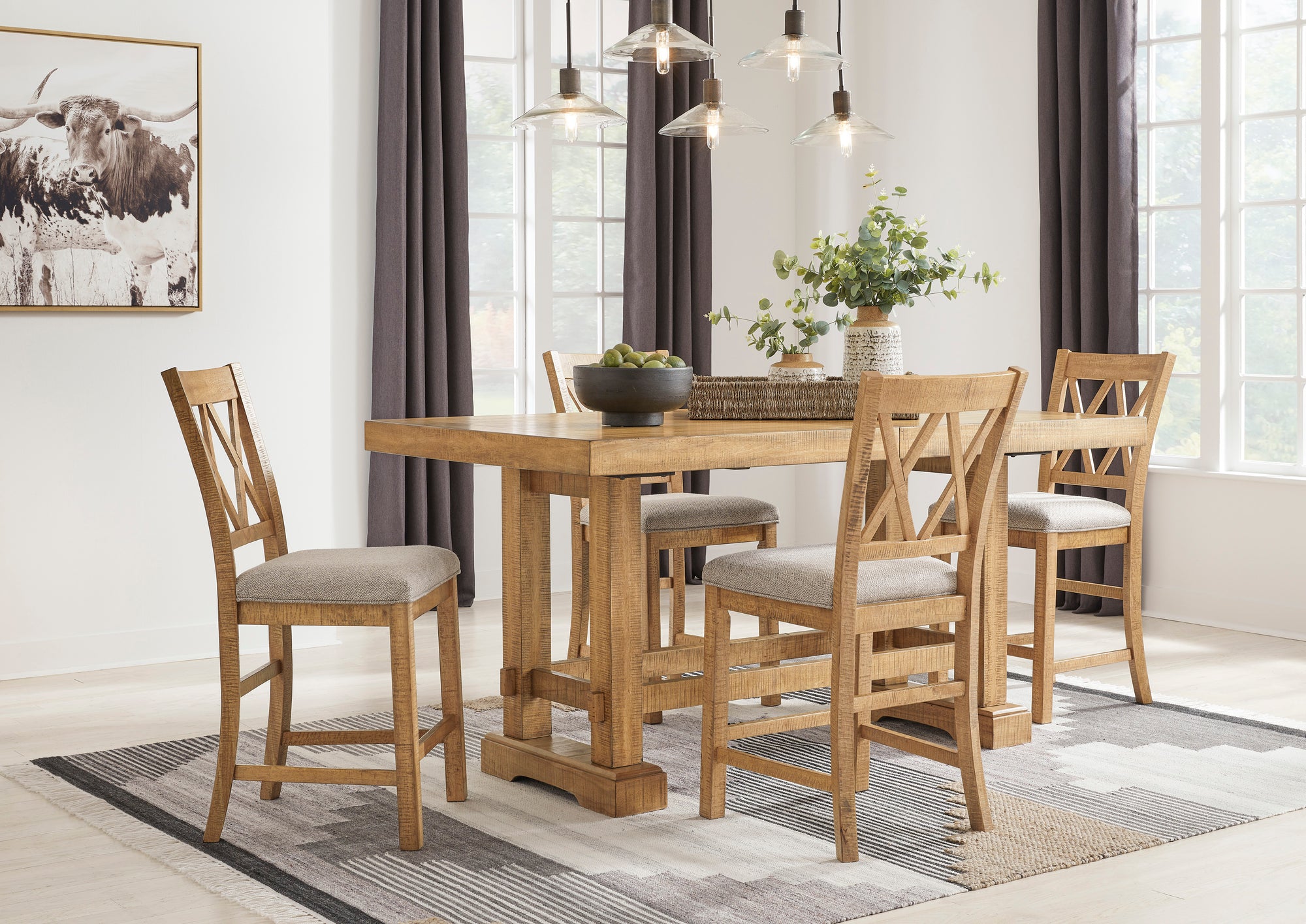 HAVONPL15:Havonplane Counter Height Dining Table & 4 Stools & Bench, 