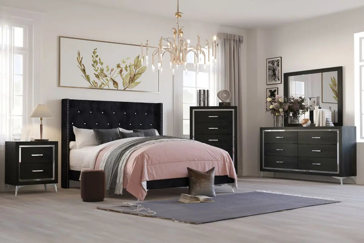 HUXLEY007:Huxley Panel Bed & Dresser & M, 