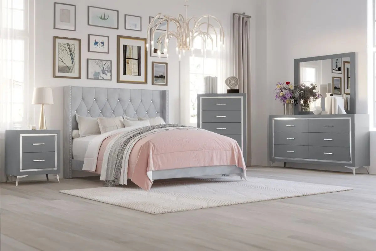 HUXLEY011:Huxley Panel Bed & Dresser & M, 
