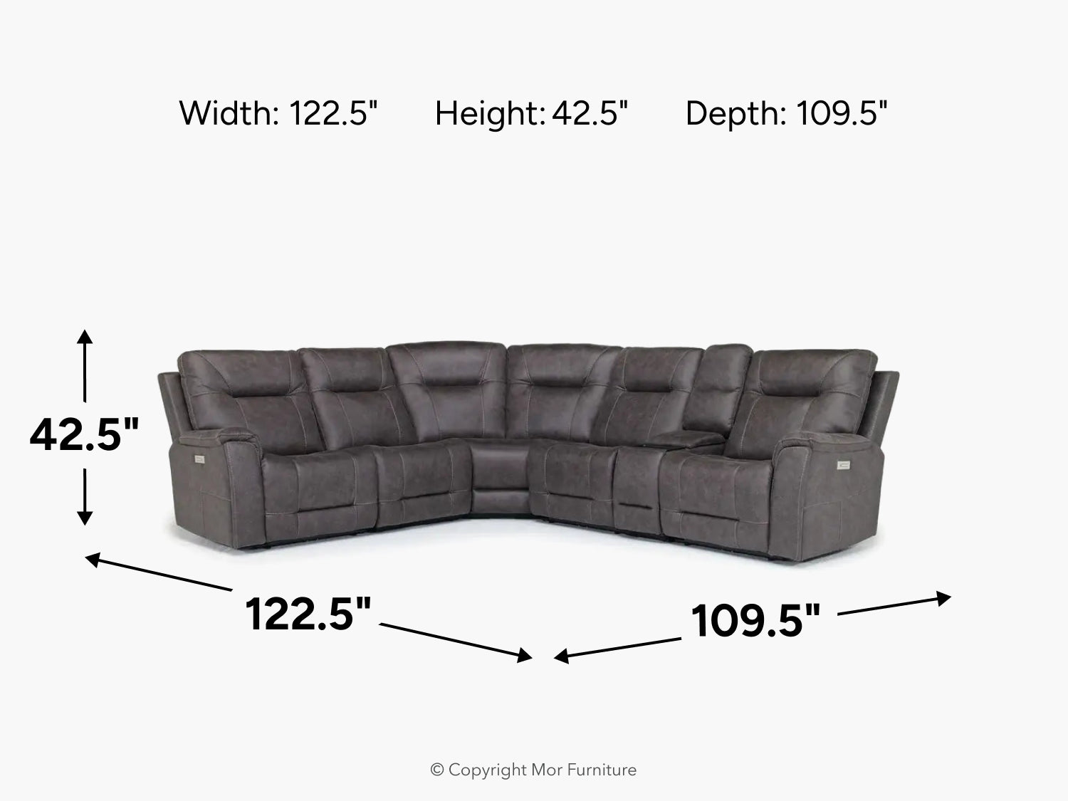 KINGSTO11:Kingston 6 Piece 3 Power Sectional With 3 Power Armless Recliner, 