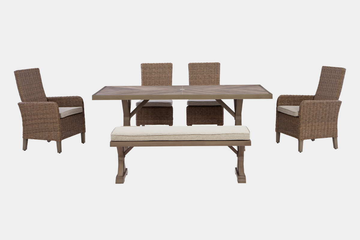 LAGUNAH10:Laguna Heights Outdoor Dining Table, 4 Chairs & Bench, 