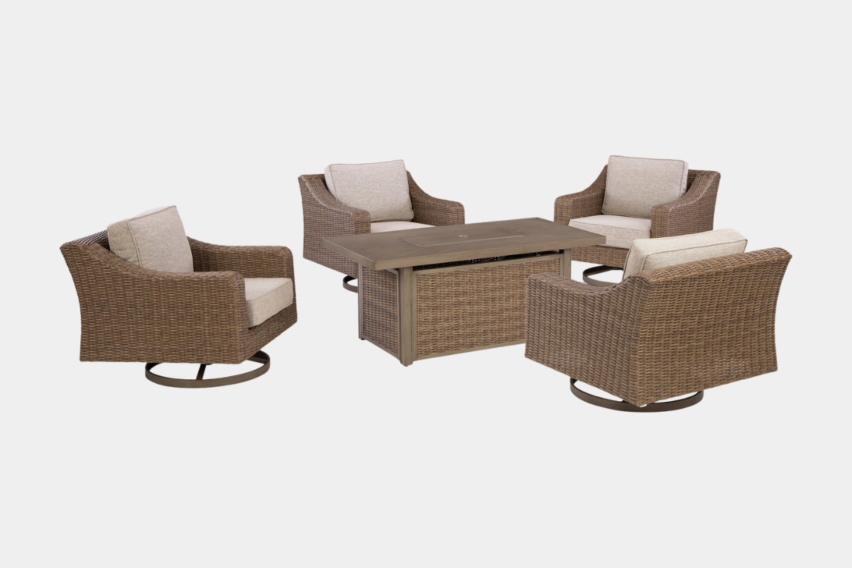 LAGUNAH30:Laguna Heights Outdoor Firepit Dining Table & 4 Chairs, 