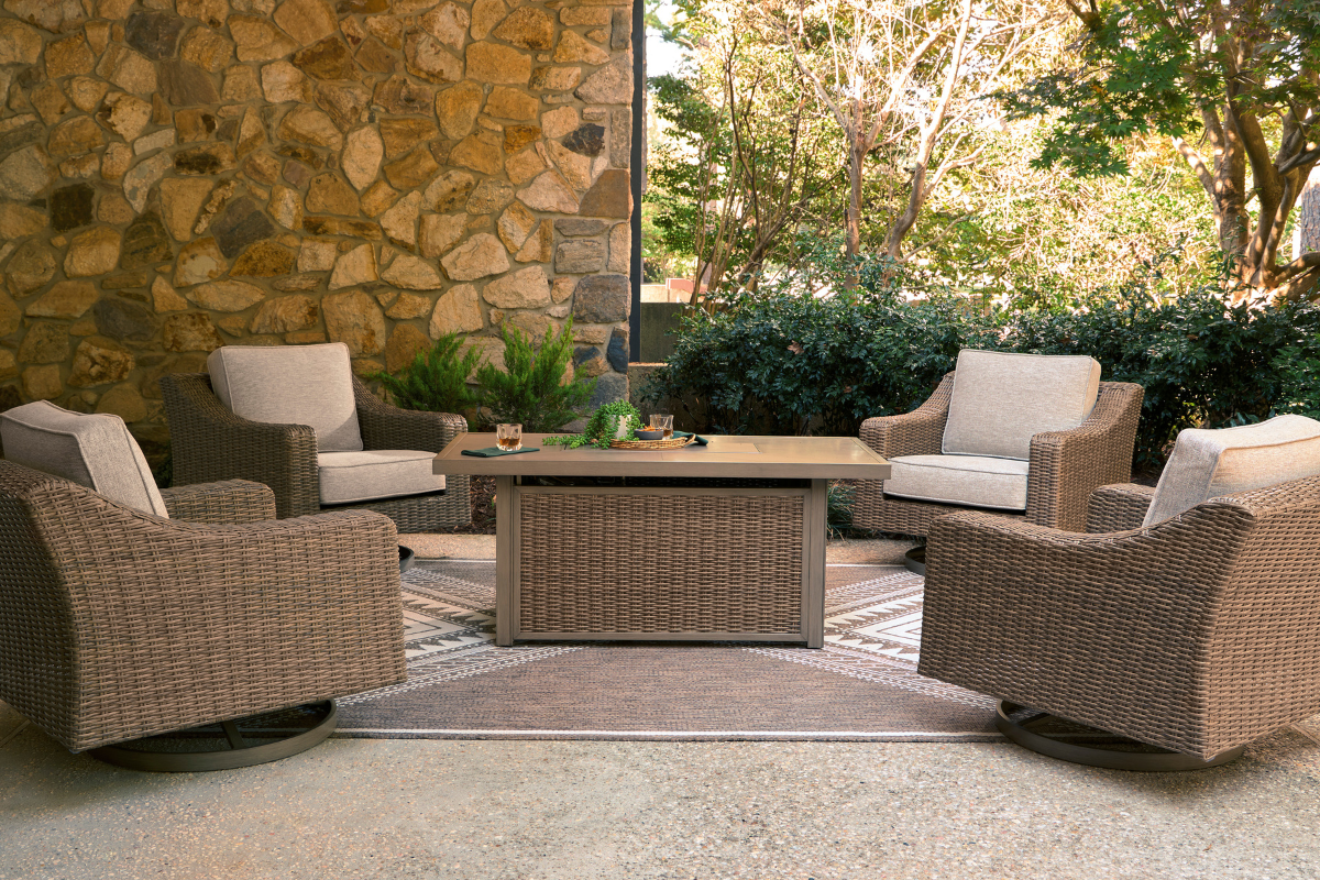 LAGUNAH30:Laguna Heights Outdoor Firepit Dining Table & 4 Chairs, Styled