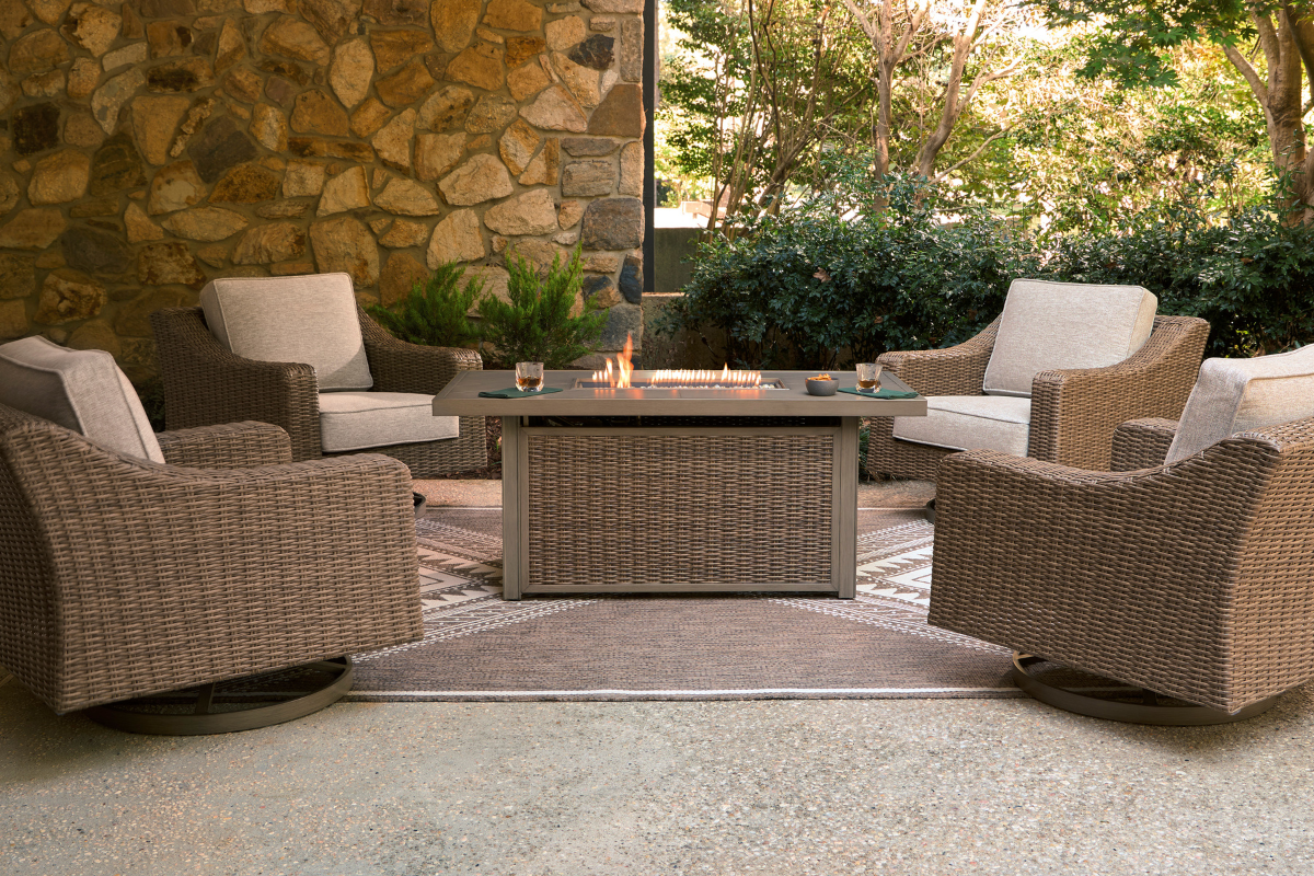 LAGUNAH30:Laguna Heights Outdoor Firepit Dining Table & 4 Chairs, Styled