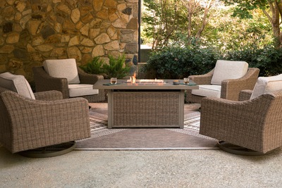 LAGUNAH30:Laguna Heights Outdoor Firepit Dining Table & 4 Chairs, Styled