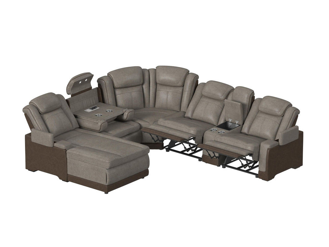 LANTAN016:Lantana 6 Piece 2 Power Chaise Sectional With 2 Power Armless Recliner, Open