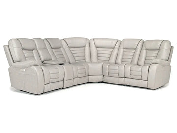 MALIBU013:Malibu 6 Piece 3 Power Sectional w/ USB Charger in Platinum Leather