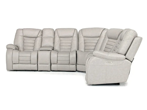 MALIBU013:Malibu 6 Piece 3 Power Sectional w/ USB Charger in Platinum Leather