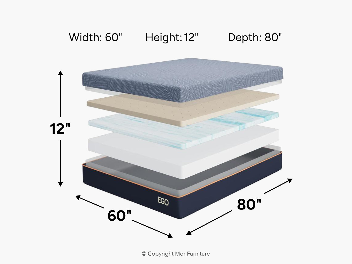 558423284:Ego Black 12 Inch Medium Mattress, 