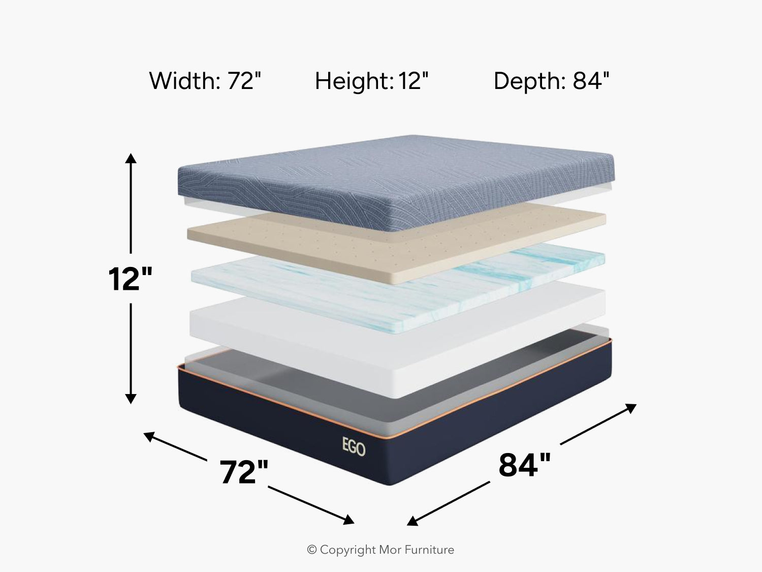 801548619:Ego Black 12 Inch Medium Mattress, 