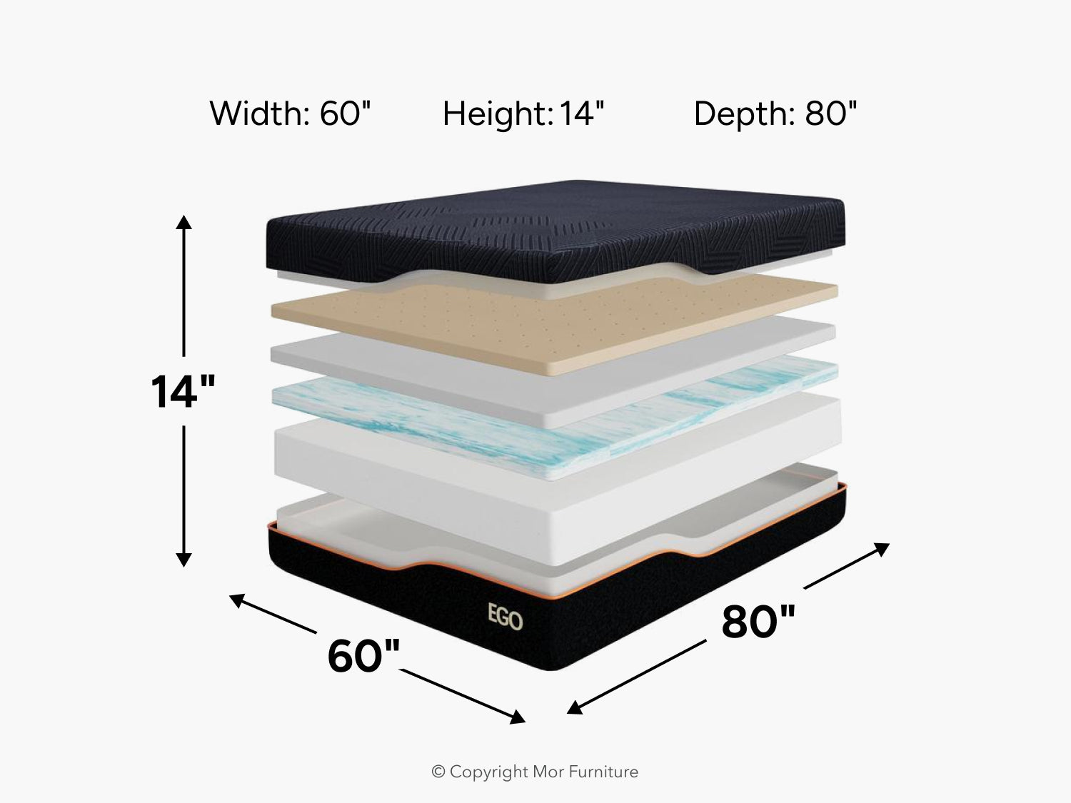 859992347:Ego Black 14 Inch Medium Mattress, 