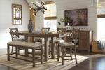 MORIVIL15:Moriville Counter Height Dining Table & 4 Stools & Bench, Styled