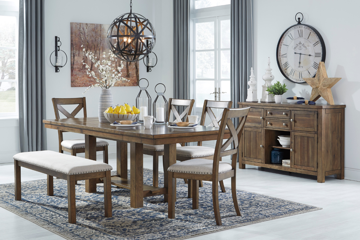 MORIVIL01:Moriville Dining Table & 4 Chairs & Bench, Styled