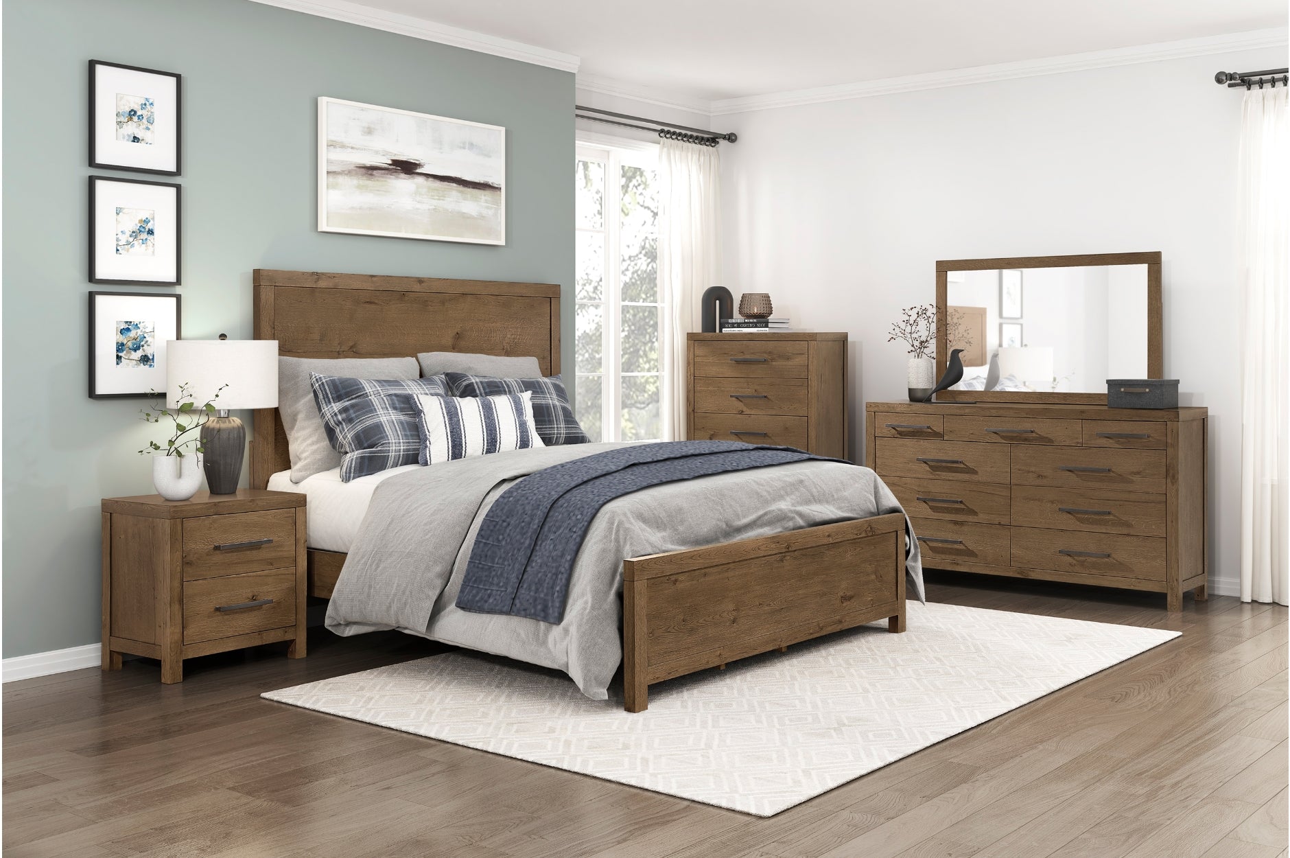 OAKLYN003:Oaklyn Panel Bed & Dresser & M, 