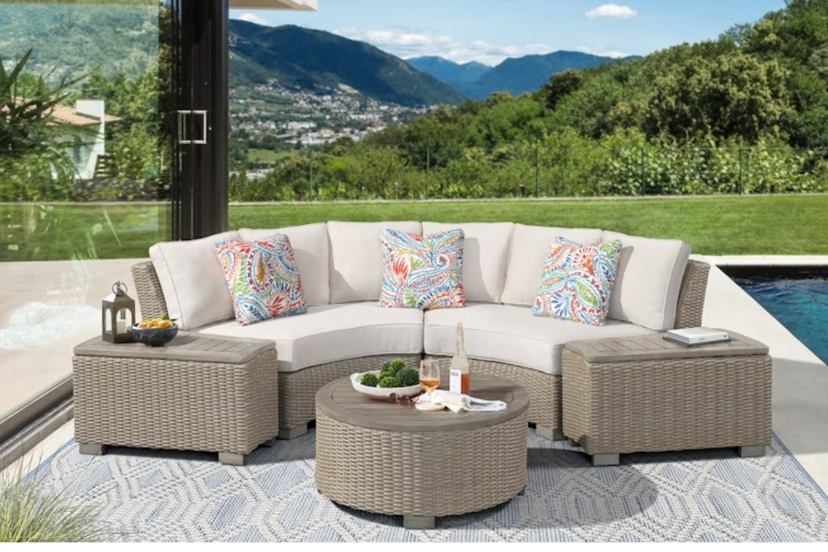 OLLIE0020:Ollie 4 Piece Outdoor Sectional with Cocktail Table, Tan