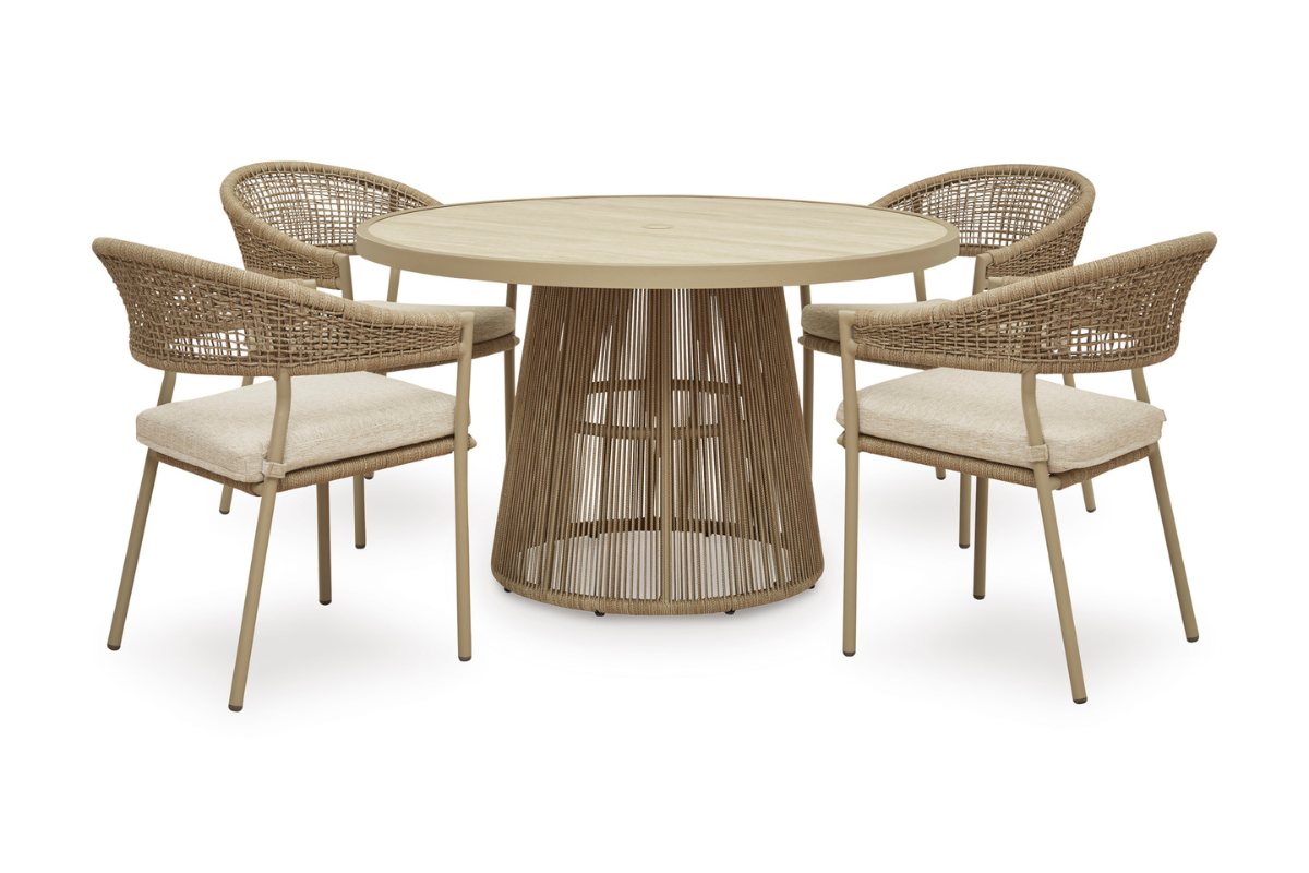ORCHARD00:Orchard Beach Outdoor Round Dining Table & 4 Chairs, 
