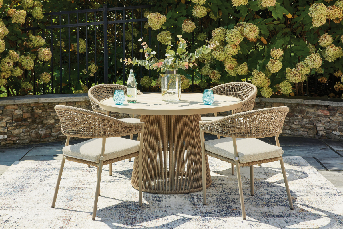 ORCHARD00:Orchard Beach Outdoor Round Dining Table & 4 Chairs, Styled
