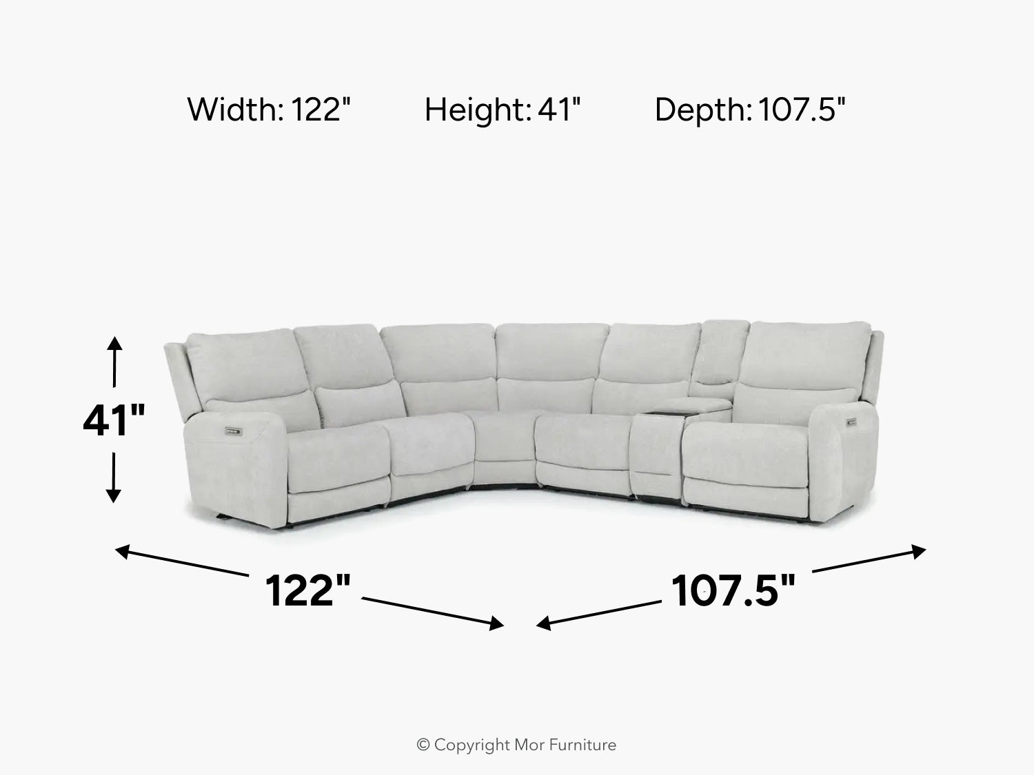 PALENCI01:Palencia 6 Piece 3 Power Sectional With 3 Power Armless Recliner, 