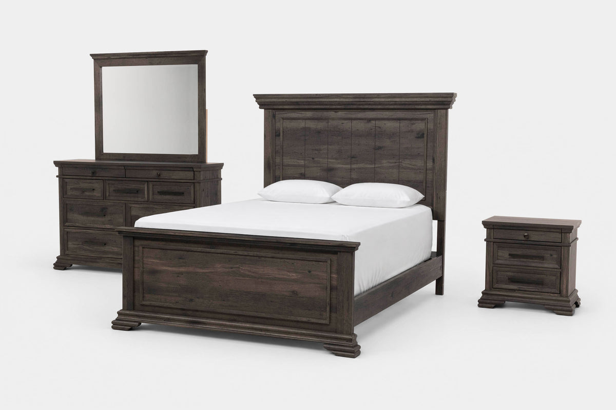 PARKRID03:Park Ridge Panel Bed & Dresser & Mirror & Nightstand, Angled