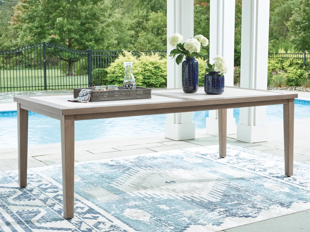 839123074:Rainier Outdoor Dining Table, Styled