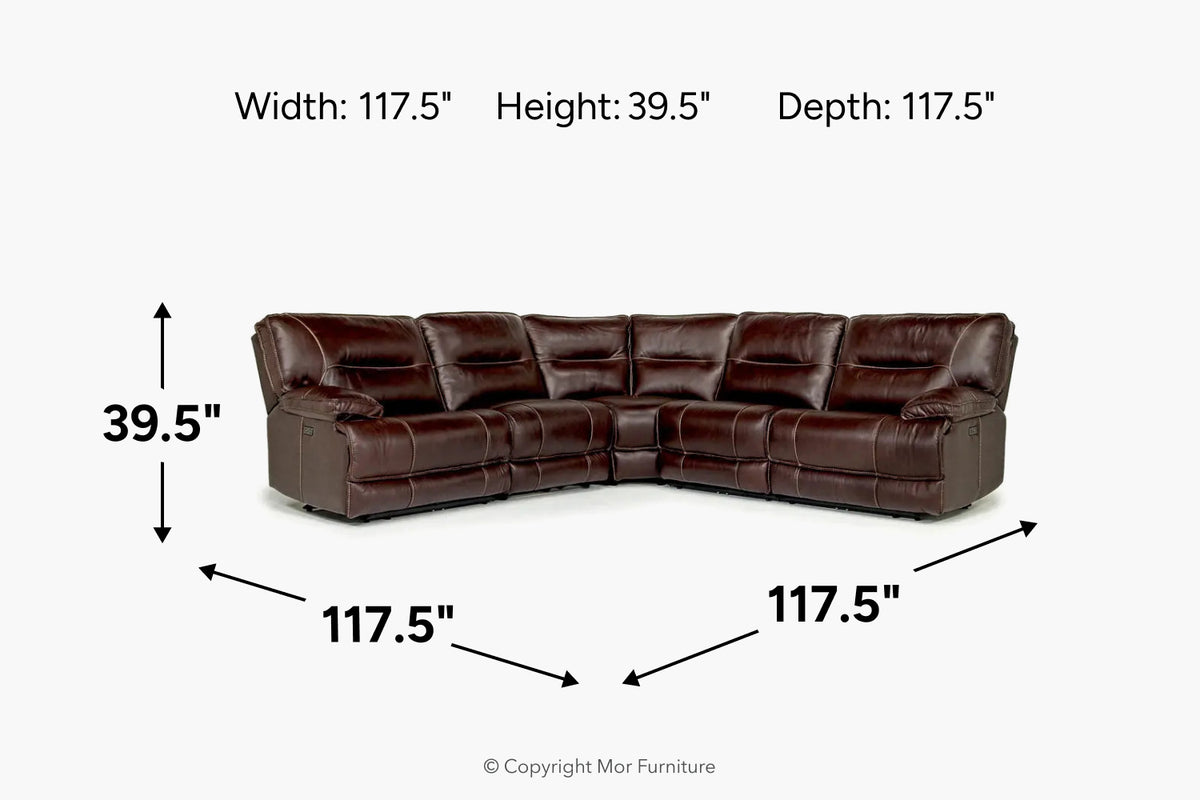 674389855:Retreat 5 Piece Power Sectional With Power Armless Recliner, 