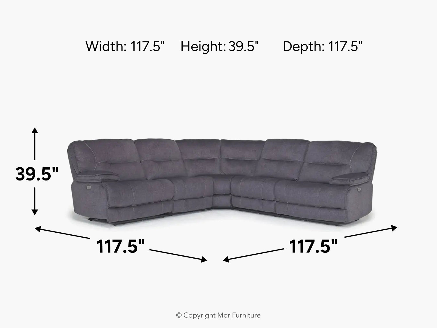 RETREAT08:Retreat 5 Piece Power Sectional With Power Armless Recliner, 