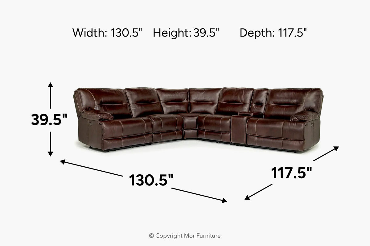 057028732:Retreat 6 Piece Power Sectional With Power Armless Recliner,