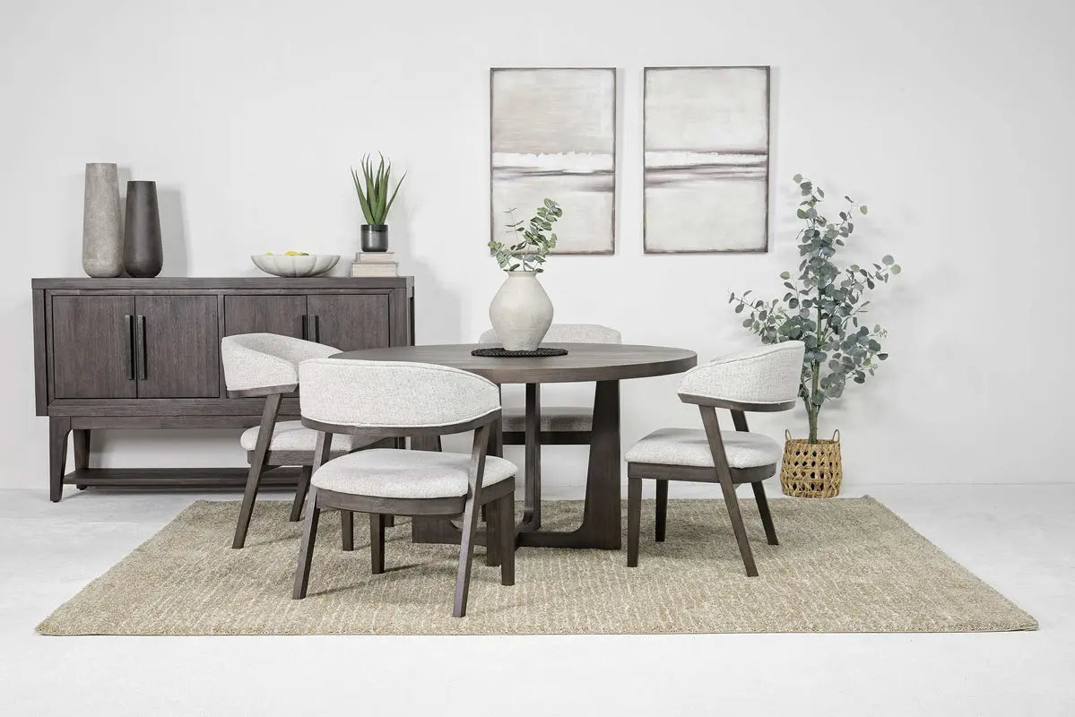 176186001:Riley Round Dining Table, Styled