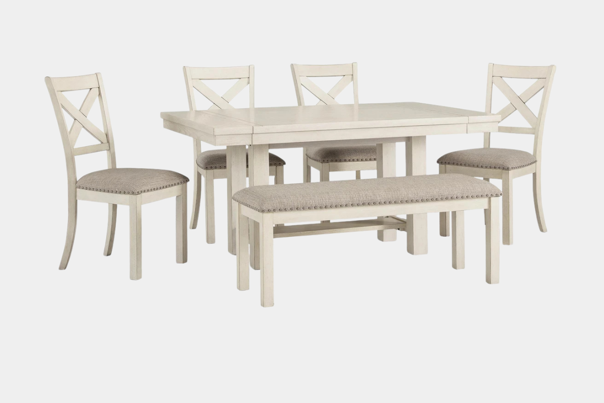 ROBBINS06:Robbinsdale Dining Table & 4 Chairs & Bench, Angled