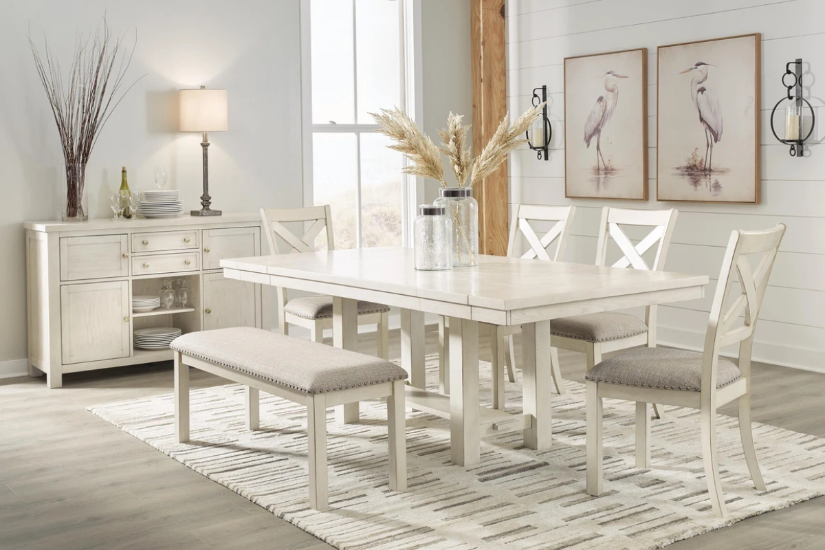 ROBBINS06:Robbinsdale Dining Table & 4 Chairs & Bench, Styled
