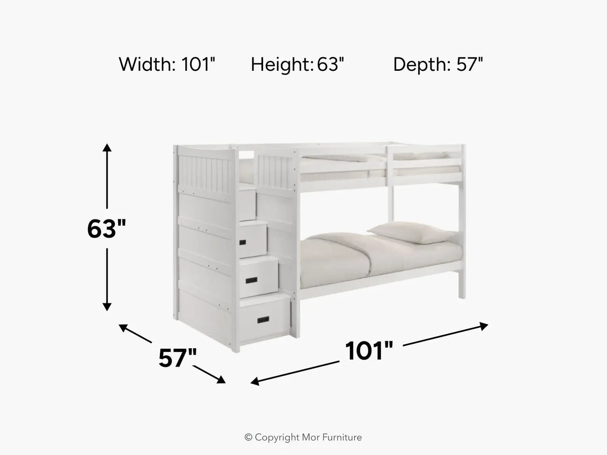 SAMIWHT04:Sami Bunk Bed With Storage Steps, 