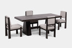 SHELBY035:Shelby Dining Table with 4 Upholstery Chairs in Coffee Bean