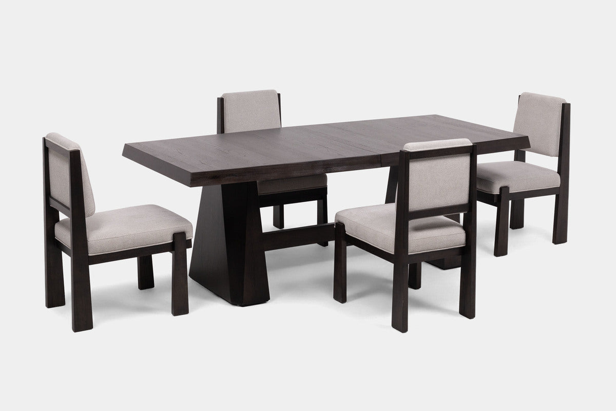 SHELBY035:Shelby Dining Table with 4 Upholstery Chairs in Coffee Bean