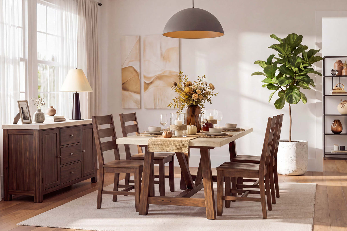 SIENNA005:Sienna Dining Table & 4 Chairs, StyledAngled