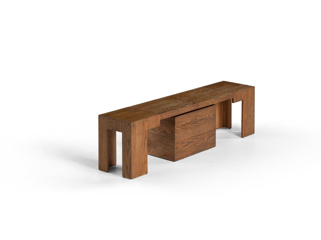 TRANSFM42:Transformer Dining Table & 4 Stackable Chairs & Bench, Angled