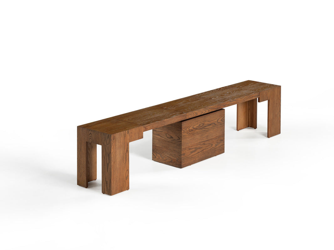 TRANSFM42:Transformer Dining Table & 4 Stackable Chairs & Bench, Angled