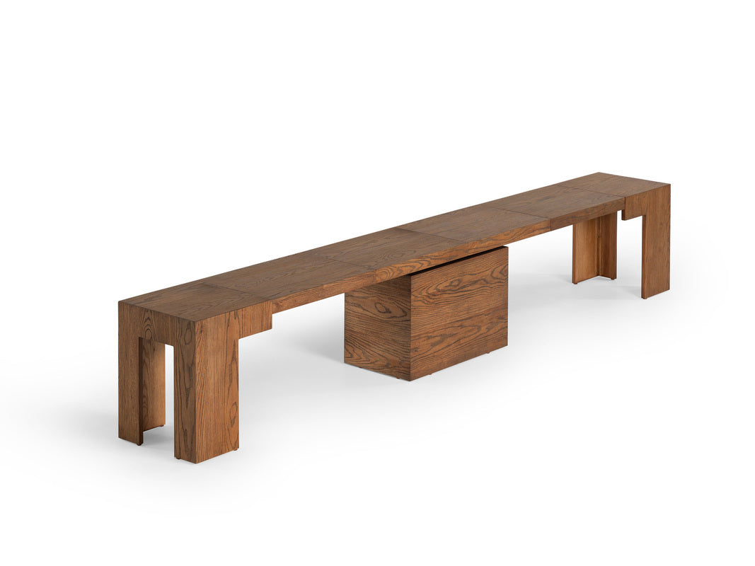 TRANSFM42:Transformer Dining Table & 4 Stackable Chairs & Bench, Angled
