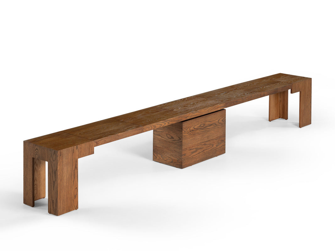 TRANSFM42:Transformer Dining Table & 4 Stackable Chairs & Bench, Angled