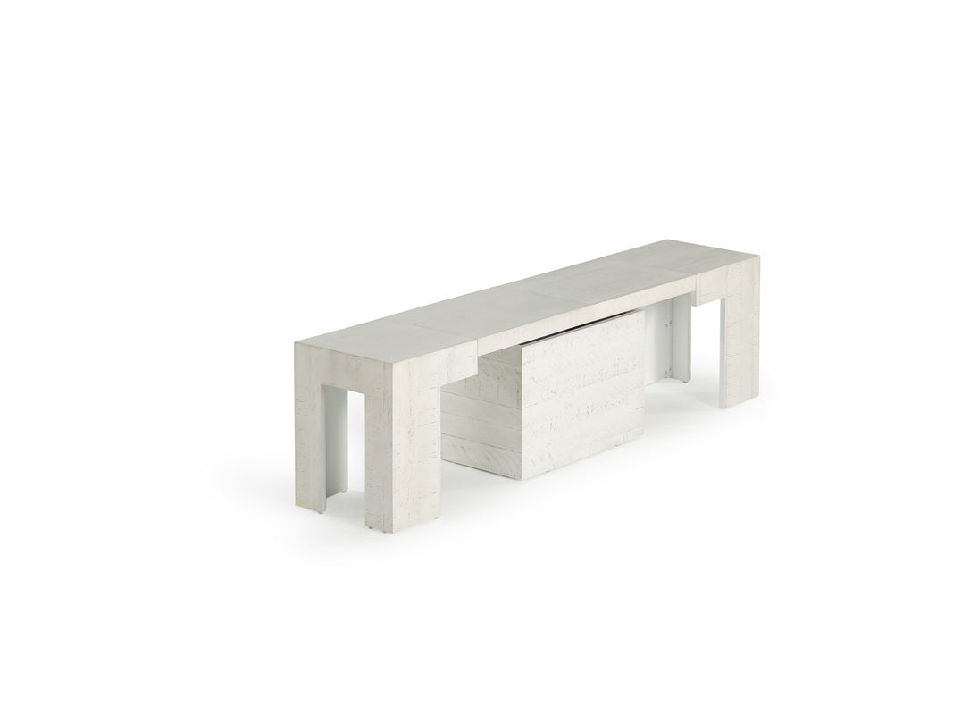 TRANSFM32:Transformer Dining Table & 4 Stackable Chairs & Bench, Angled
