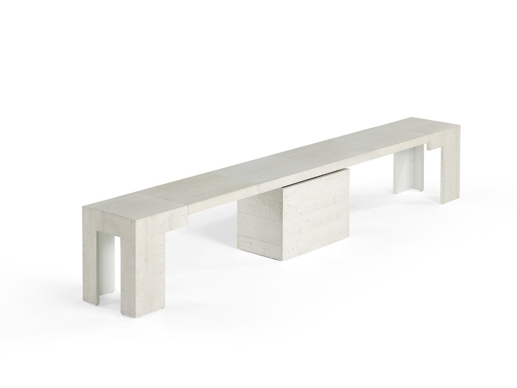 TRANSFM32:Transformer Dining Table & 4 Stackable Chairs & Bench, Angled
