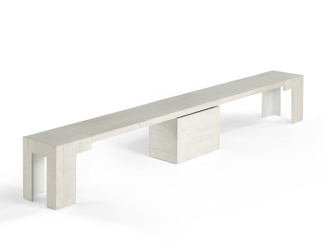 TRANSFM32:Transformer Dining Table & 4 Stackable Chairs & Bench, Angled