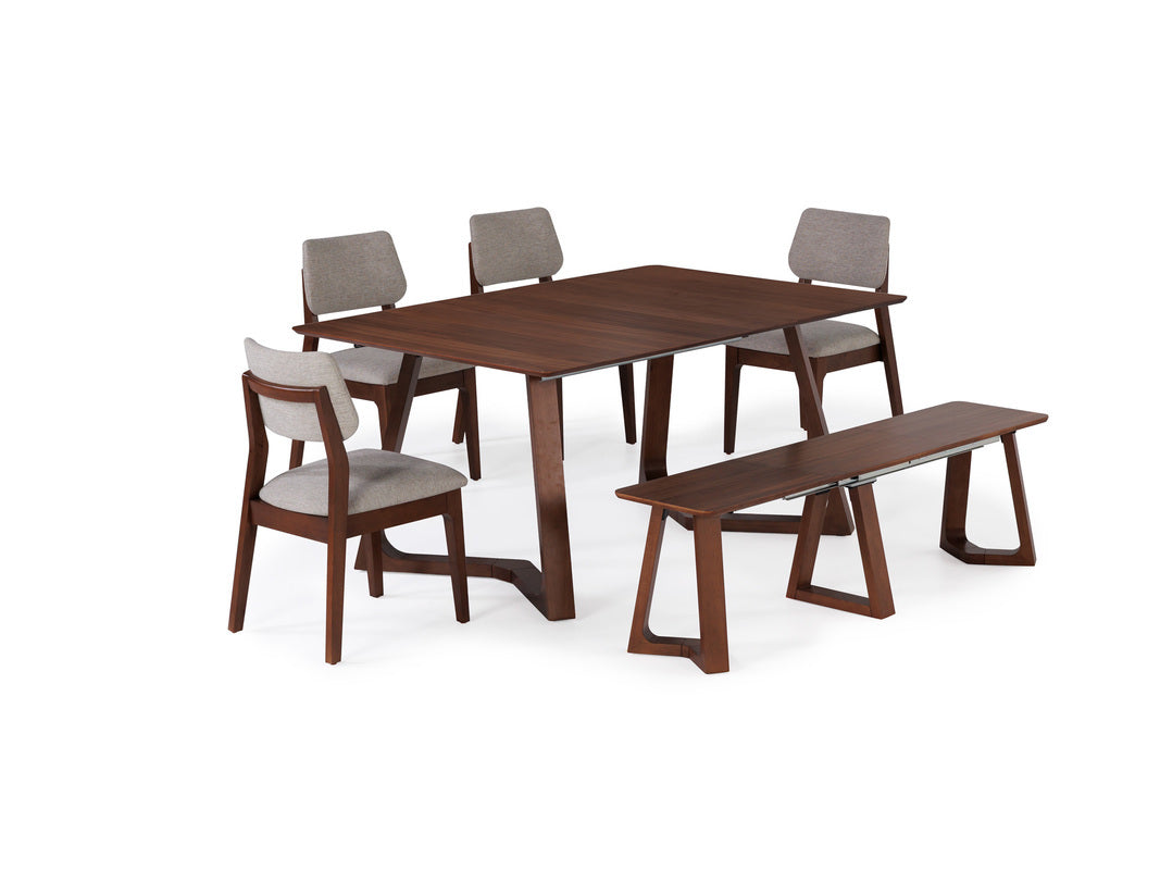 NOVADINE8:Transformer Nova Dining Table & 4 Stackable Chairs & Bench, Angled