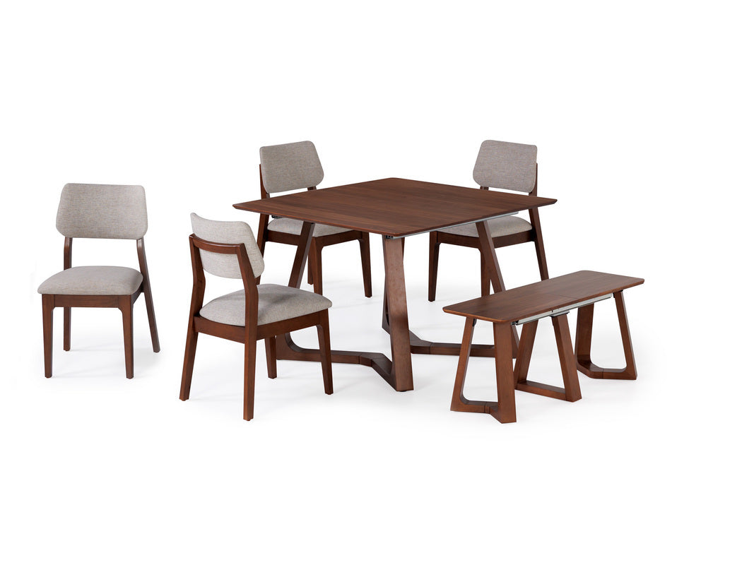 NOVADINE8:Transformer Nova Dining Table & 4 Stackable Chairs & Bench, Angled