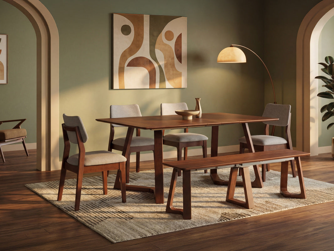 NOVADINE8:Transformer Nova Dining Table & 4 Stackable Chairs & Bench, Styled