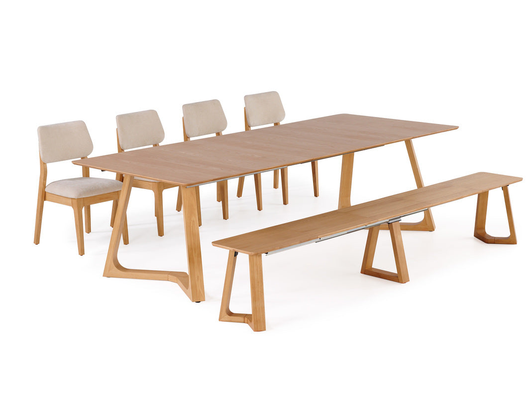NOVADINE5:Transformer Nova Dining Table & 4 Stackable Chairs & Bench, Angled
