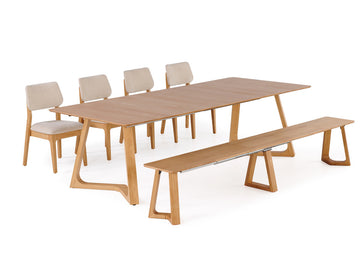 NOVADINE5:Transformer Nova Dining Table & 4 Stackable Chairs & Bench, Angled