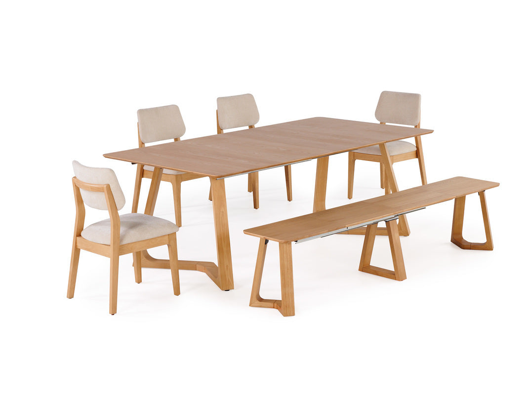 NOVADINE5:Transformer Nova Dining Table & 4 Stackable Chairs & Bench, Angled