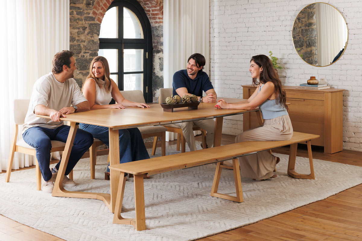 NOVADINE5:Transformer Nova Dining Table & 4 Stackable Chairs & Bench, Styled