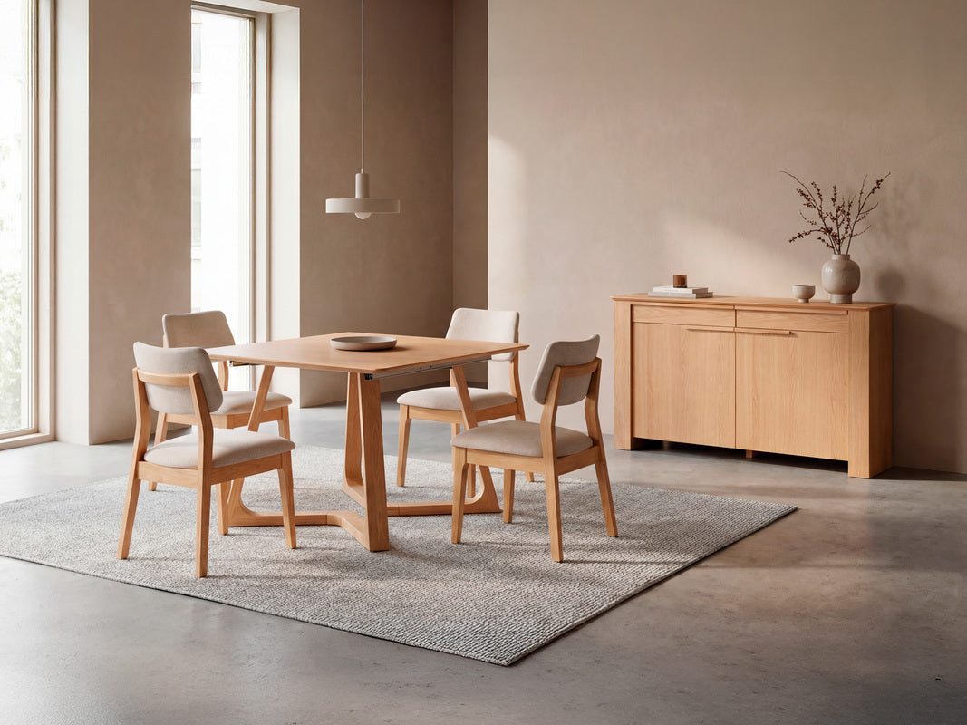 NOVADINE0:Transformer Nova Dining Table & 4 Stackable Chairs, Styled