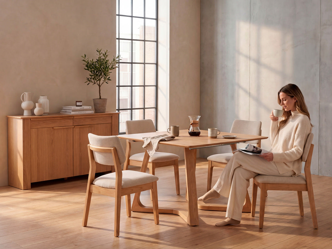 NOVADINE0:Transformer Nova Dining Table & 4 Stackable Chairs, Styled